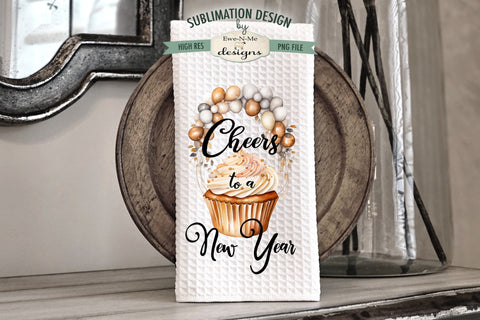 New Years Cupcakes Kitchen Towel Sublimation Designs Sublimation Ewe-N-Me Designs 