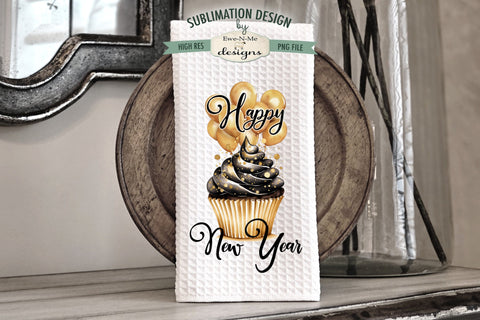 New Years Cupcakes Kitchen Towel Sublimation Designs Sublimation Ewe-N-Me Designs 