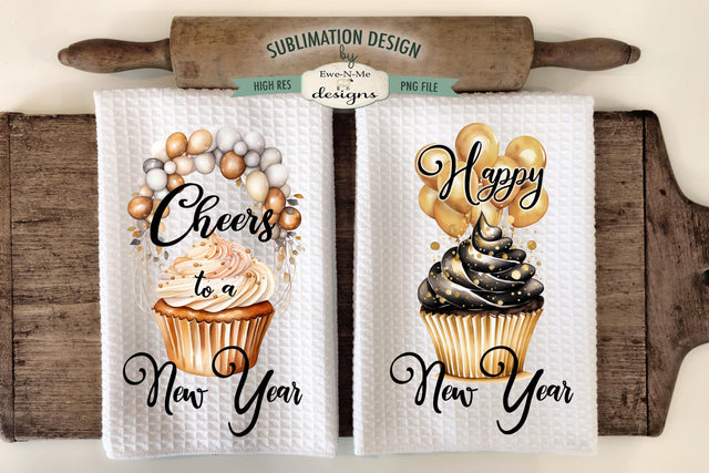 New Years Cupcakes Kitchen Towel Sublimation Designs Sublimation Ewe-N-Me Designs 