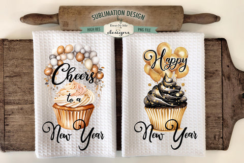 New Years Cupcakes Kitchen Towel Sublimation Designs Sublimation Ewe-N-Me Designs 