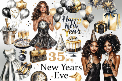 New Years Eve Clipart | Celebration PNG Graphics Bundle SVG GlamArtZhanna 