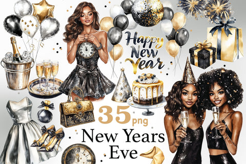New Years Eve Clipart | Celebration PNG Graphics Bundle SVG GlamArtZhanna 