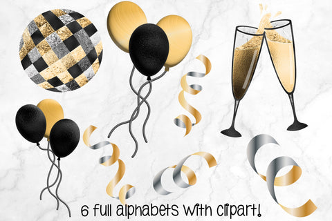 New Year's Eve Doodle Alphabet, Celebration Set With Clipart SVG Crafty Mama Studios 