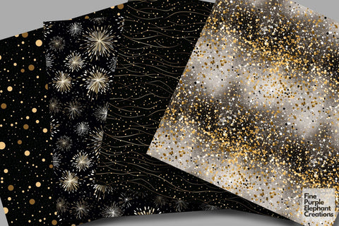 New Years Eve | Gold Silver Paper Digital Pattern Fine Purple Elephant Creations 