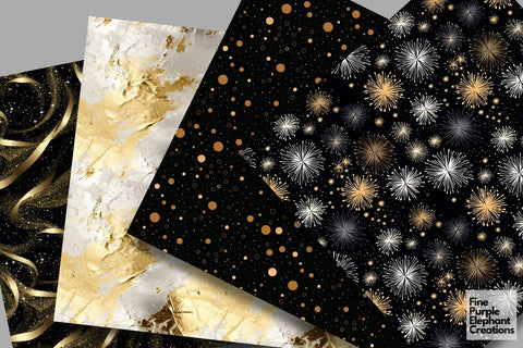 New Years Eve | Gold Silver Paper Digital Pattern Fine Purple Elephant Creations 