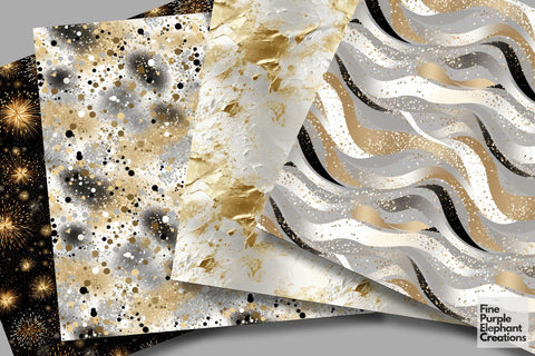New Years Eve | Gold Silver Paper Digital Pattern Fine Purple Elephant Creations 