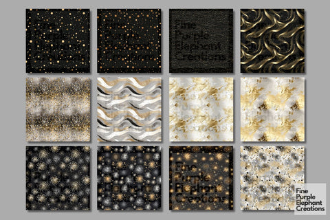 New Years Eve | Gold Silver Paper Digital Pattern Fine Purple Elephant Creations 
