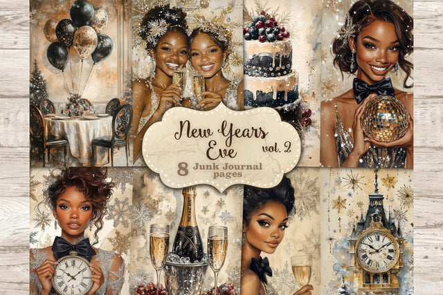 New Years Eve Junk Journal Kit | African American Women SVG GlamArtZhanna 