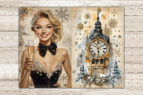 New Years Eve Junk Journal Pages | Holiday Printable Paper SVG GlamArtZhanna 