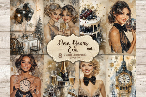 New Years Eve Junk Journal Pages | Holiday Printable Paper SVG GlamArtZhanna 