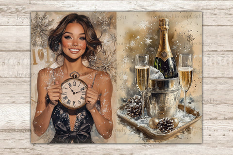 New Years Eve Junk Journal Pages | Holiday Printable Paper SVG GlamArtZhanna 