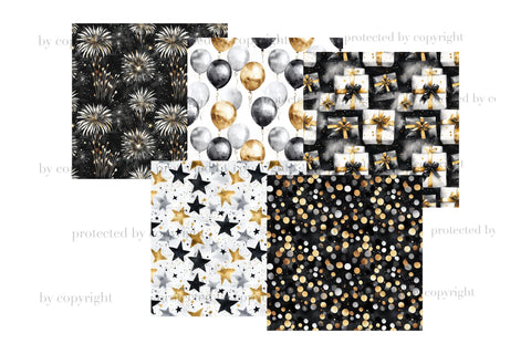 New Years Eve Papers | Black And Gold Pattern Digital Pattern GlamArtZhanna 