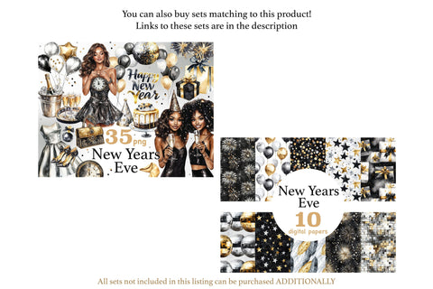 New Years Eve Papers | Black And Gold Pattern Digital Pattern GlamArtZhanna 