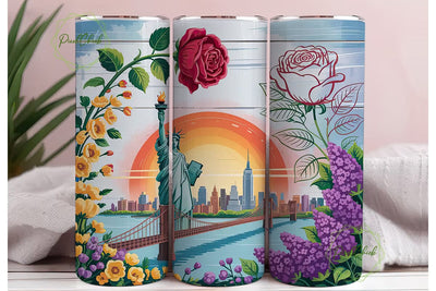 New York City Floral Sunset 20oz Tumbler Sublimation PixelChick 