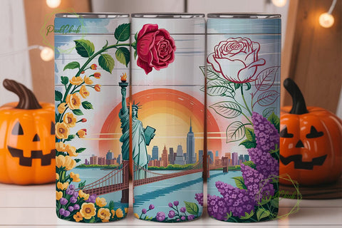 New York City Floral Sunset 20oz Tumbler Sublimation PixelChick 