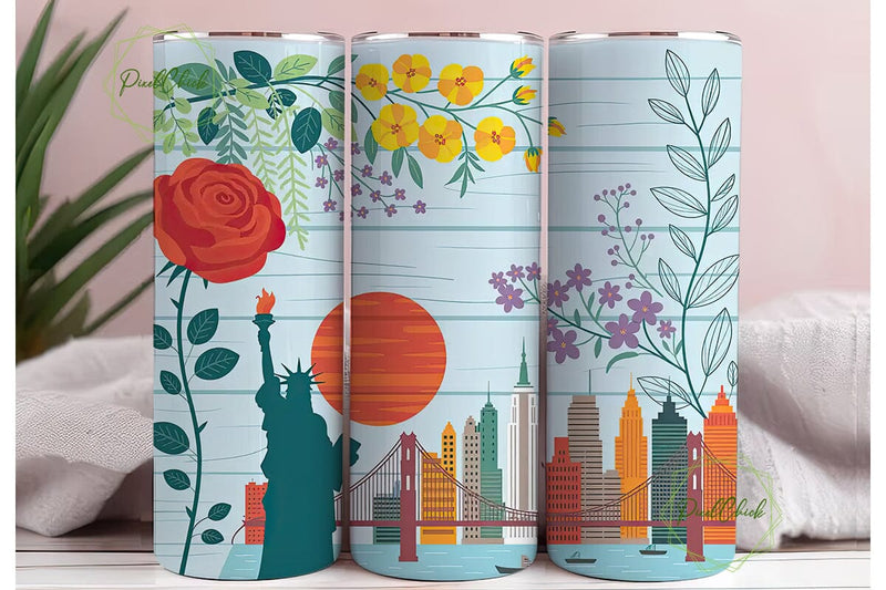 New York City Floral Sunset 20oz Tumbler Sublimation PixelChick 