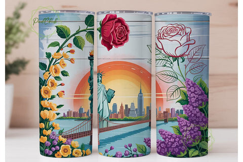 New York City Floral Sunset 20oz Tumbler Sublimation PixelChick 