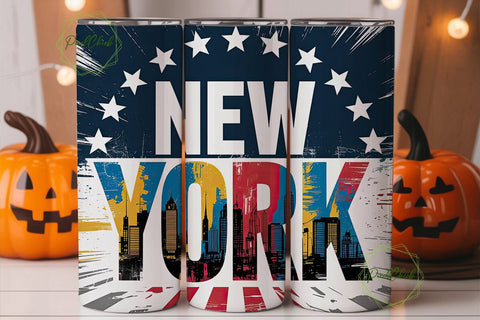 New York USA Flag Grunge 20oz Tumbler Sublimation PixelChick 