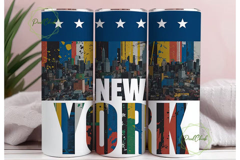 New York USA Flag Grunge 20oz Tumbler Sublimation PixelChick 