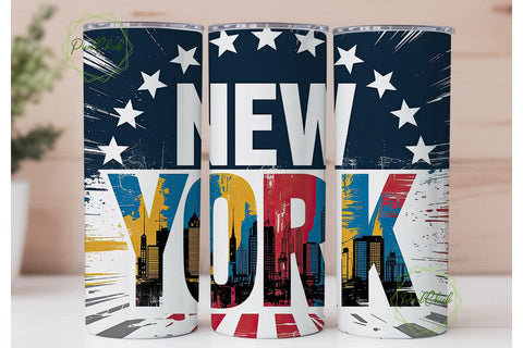 New York USA Flag Grunge 20oz Tumbler Sublimation PixelChick 
