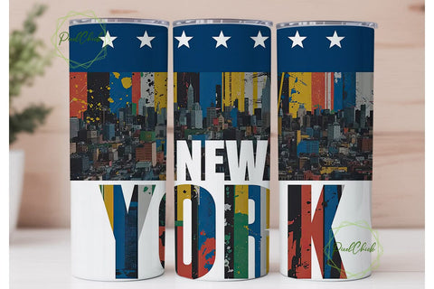 New York USA Flag Grunge 20oz Tumbler Sublimation PixelChick 