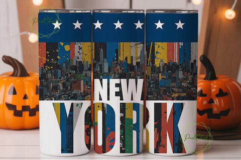 New York USA Flag Grunge 20oz Tumbler Sublimation PixelChick 