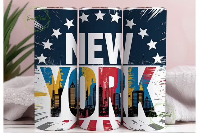 New York USA Flag Grunge 20oz Tumbler Sublimation PixelChick 