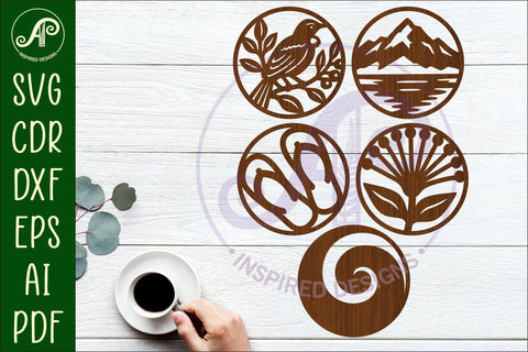New Zealand Coasters, laser cut out NZ designs d1 SVG APInspireddesigns 