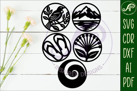 New Zealand Coasters, laser cut out NZ designs d1 SVG APInspireddesigns 