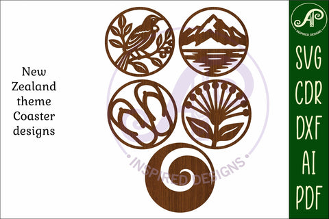 New Zealand Coasters, laser cut out NZ designs d1 SVG APInspireddesigns 