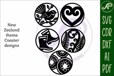 New Zealand Coasters, laser cut out NZ designs d2 SVG APInspireddesigns 