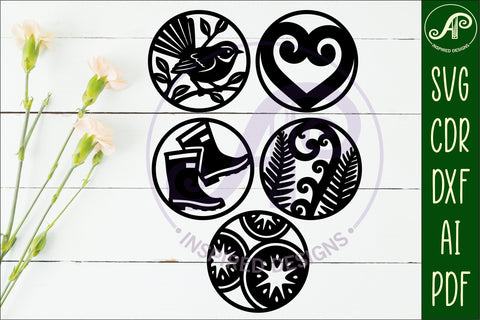 New Zealand Coasters, laser cut out NZ designs d2 SVG APInspireddesigns 