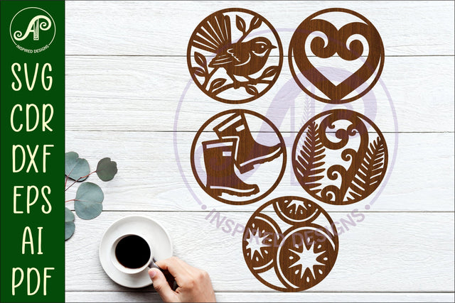 New Zealand Coasters, laser cut out NZ designs d2 SVG APInspireddesigns 