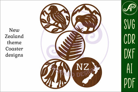 New Zealand Coasters, laser cut out NZ designs d3 SVG APInspireddesigns 