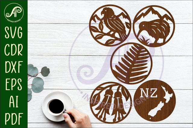 New Zealand Coasters, laser cut out NZ designs d3 SVG APInspireddesigns 