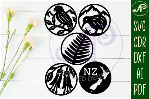 New Zealand Coasters, laser cut out NZ designs d3 SVG APInspireddesigns 