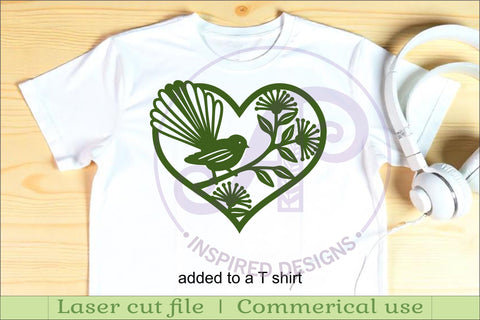 New Zealand fantail bird heart wall sign, SVG file. SVG APInspireddesigns 