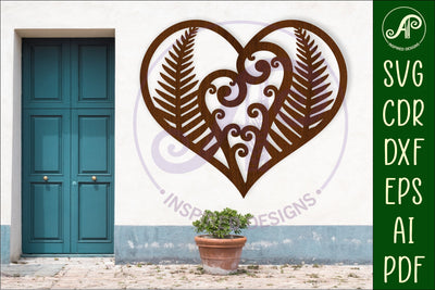 New Zealand fern and koru heart wall sign, SVG file. SVG APInspireddesigns 