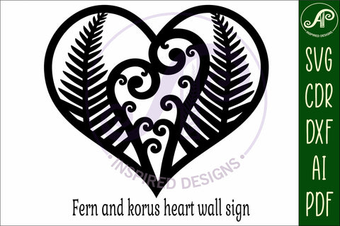 New Zealand fern and koru heart wall sign, SVG file. SVG APInspireddesigns 