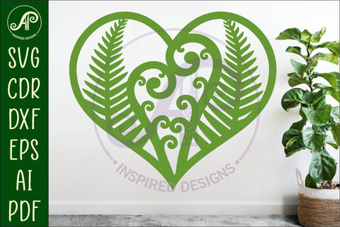 New Zealand fern and koru heart wall sign, SVG file. SVG APInspireddesigns 