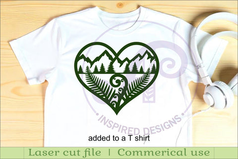 New Zealand fern and mountains heart wall sign, SVG file. SVG APInspireddesigns 