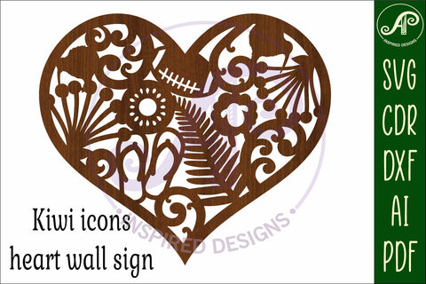 New Zealand icons heart wall sign, SVG file. SVG APInspireddesigns 