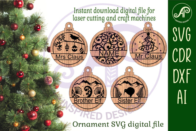 New Zealand, kiwiana Christmas Ornaments SVG laser cut SVG APInspireddesigns 