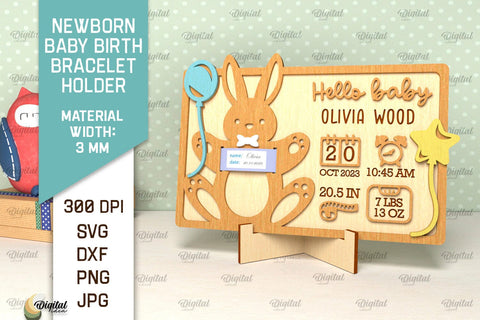 Newborn Baby Birth Bracelet Holder Laser Cut Bundle SVG Evgenyia Guschina 