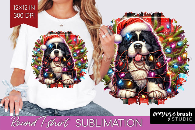 Newfoundland Christmas Dog Round Tshirt PNG Sublimation OrangeBrushStudio 