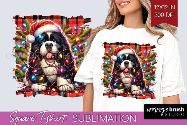 Newfoundland Christmas Dog Square Tshirt PNG Sublimation OrangeBrushStudio 