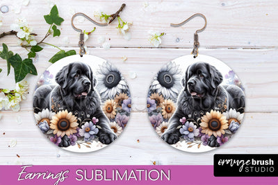 Newfoundland Earrings - Dog Mom Floral Round Earring Sublimation Sublimation OrangeBrushStudio 