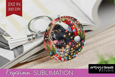 Newfoundland Funny Christmas Dog Keychain PNG Sublimation OrangeBrushStudio 