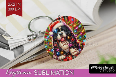 Newfoundland Funny Christmas Dog Keychain PNG Sublimation OrangeBrushStudio 
