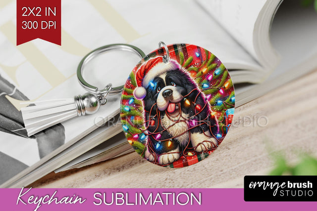 Newfoundland Funny Christmas Dog Keychain PNG Sublimation OrangeBrushStudio 